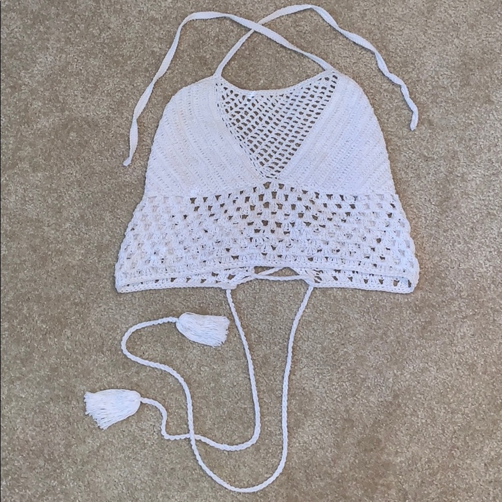 white crochet crop top